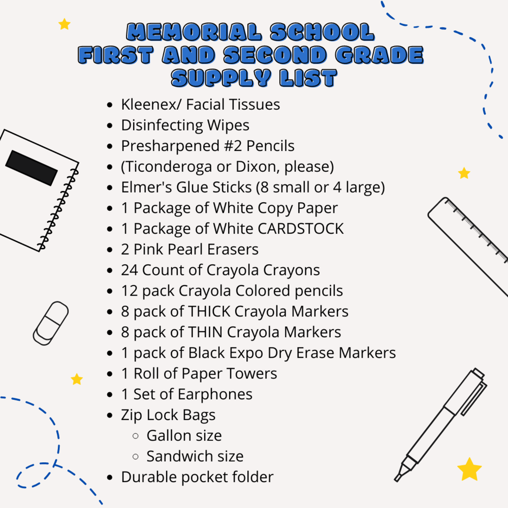 Grade 1 & 2 Class Supply List 2022-23