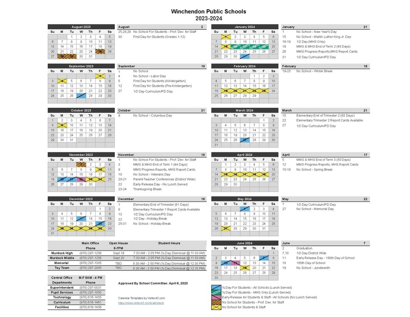 23-24 School Calendar | Winchendon Public Schools